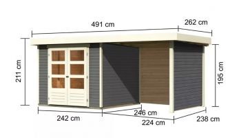 Dřevěný zahradní domek Karibu ASKOLA 3,5 přístavek 240 cm včetně zadní a boční stěny (9146) terragrau