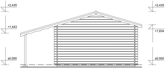 Zahradní domek Laura 350x300 Ekonomik, čelní přesah střechy 170 cm, přístřešek